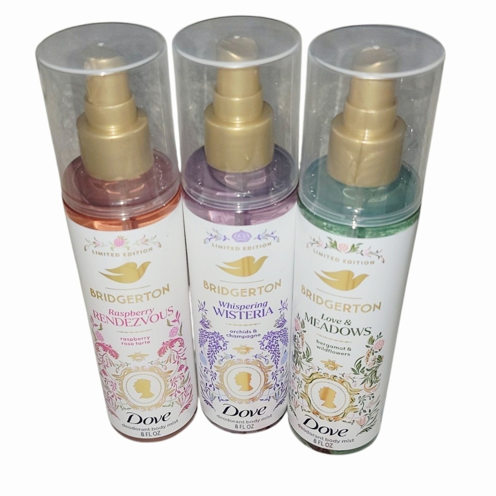 Dove x Bridgerton Limited Edition Body Mist Lot of 3 Raspberry Wisteria Meadows